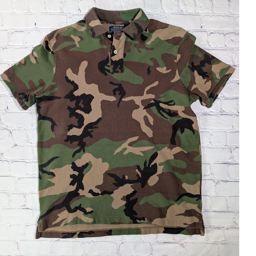 Polo Ralph Lauren Polo Shirt Mens M Cotton Camo Classic Fit Short Sleeve Pony